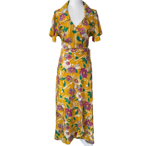 No Longer Avail- Yellow Pink Floral Maxi Wrap Dress Anthropologie Free People - Picture 2 of 10